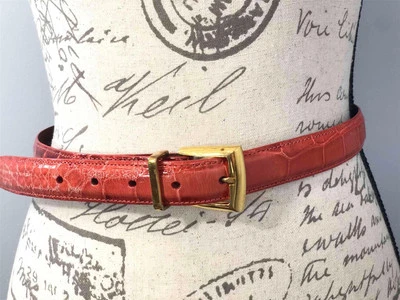 Cinto de cintura PAT AREIAS vermelho magro couro jacaré americano genuíno 30" pequeno - Imagem 1 de 4