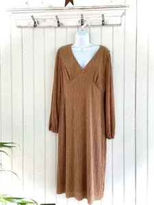 Nordstrom All in Favor Rust Brown Ribbed Jersey Midi Dress V-Neck L/S Sz XL NWT - Picture 1 of 10
