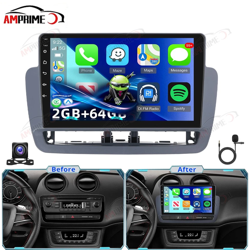 AMPRIME 2+64G Android 14 Autoradio Carplay RDS GPS NAVI +Kam Für SEAT IBIZA 6J 2013-2015
