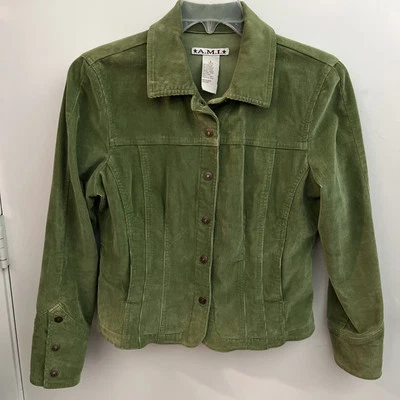 Chaqueta de pana a presión verde mediana manga larga Ami para mujer talla pequeña Foto 1 de 4