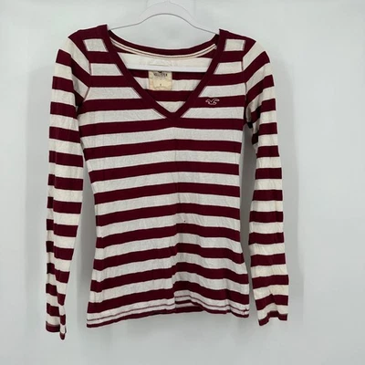 Top Hollister Para Mujer Y2K Rayas Talla S Granate Blanco Manga Larga Preppy Informal Foto 1 de 4