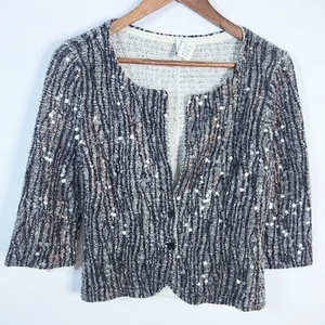 IISLI Black Knit Sequin 2 Button Blazer Size Small Sparkle Feminine Elegant - Picture 1 of 8