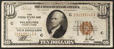 1929 $10 National Currency, Federal Reserve Bank of Philadelphia! Fr# 1860-C - Image 1 of 4