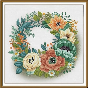 Hágalo usted mismo Kit de punto de cruz de lona tintada Flores de primavera Corona floral Arte artesanal - Imagen 1 de 1