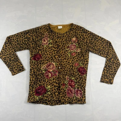 Camisa Avon feminina pequena amarela marrom chita floral manga longa botão frontal - Imagem 1 de 4