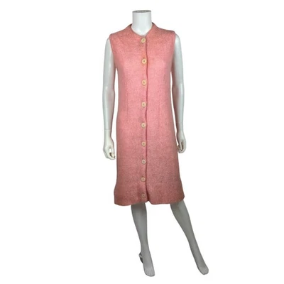 Vestido suéter vintage años 60 para mujer mediano rosa mohair abotonado sin mangas cambio Foto 1 de 4