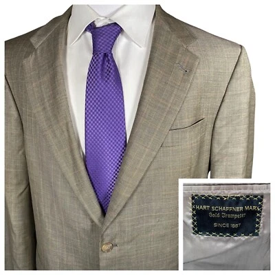 Abrigo deportivo Hart Schaffner Marx 46L gris cálido topo a cuadros blazer trompetista dorado Foto 1 de 4