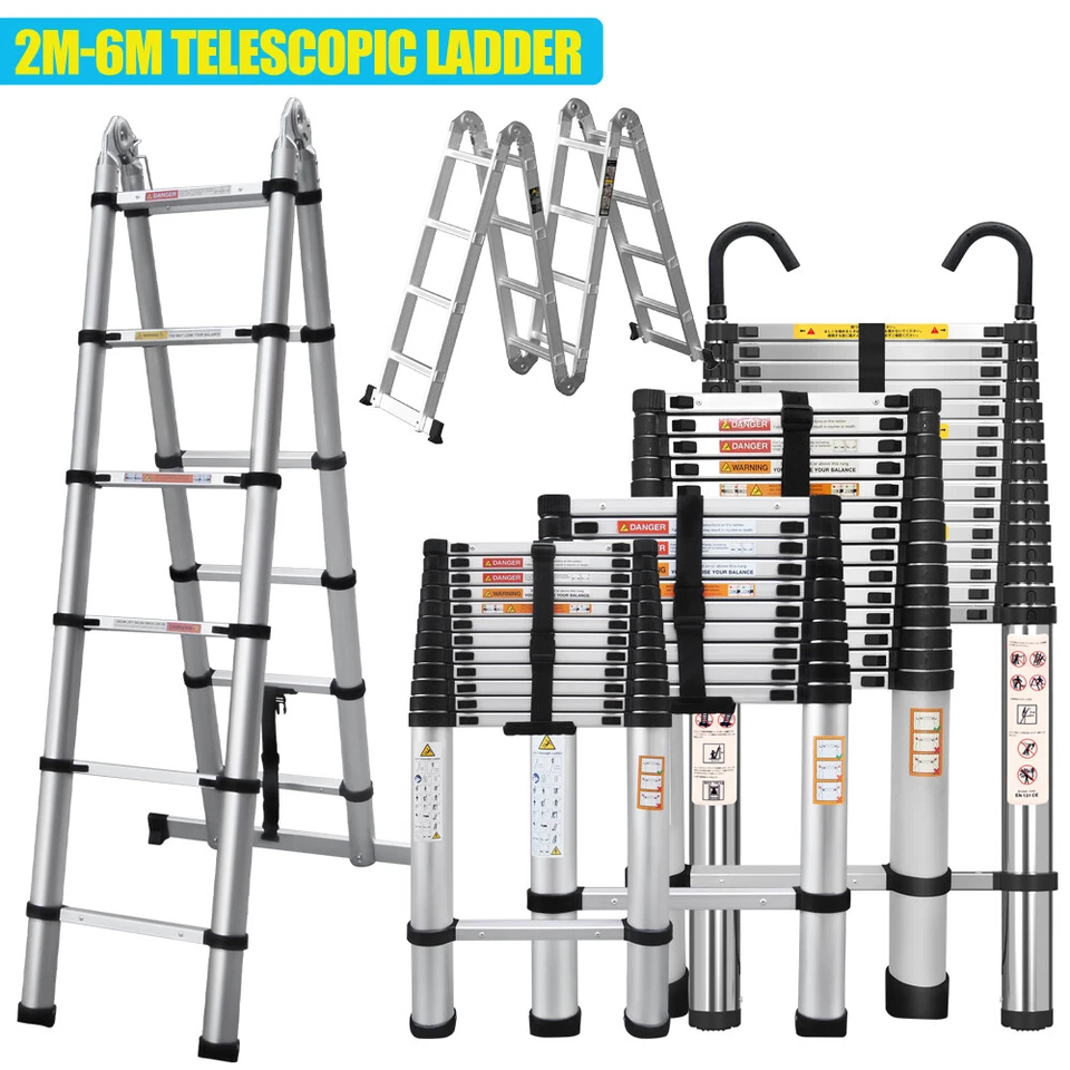 2.6m-5m portatile Heavy Duty Multiuso Alluminio Scala Telescopica Allungabile - Immagine 1 di 4