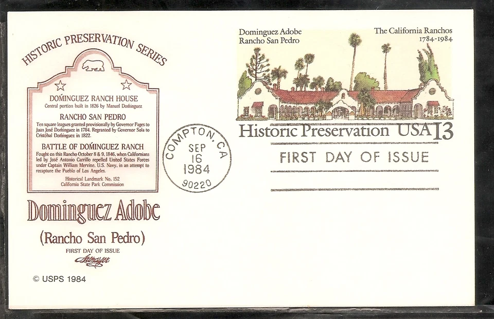 US SC # UX104 Rancho San Pedro FDC. Artmaster Cachet - Image 1 of 1