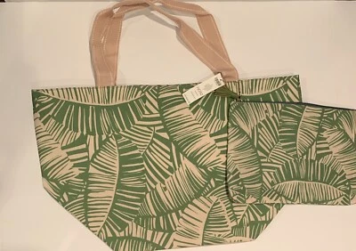 Bolso de Mano Chicos XL Tostado Beige Verde Estampado de Hoja de Palma Tropical Playa y Bolsa de Maquillaje Foto 1 de 4