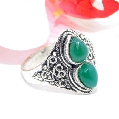 Anillo de ónix verde natural tamaño 8 925 plata esterlina plateado anillo de ... - Imagen 1 de 4