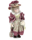 PORCELAIN SHOW STOPPERS DOLL with Stand Mauve Dress, Hat & Purse 16”  #SS92 NEW