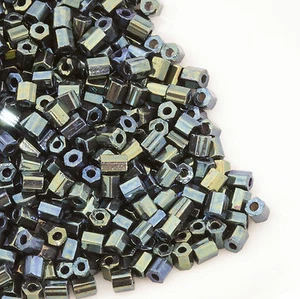 Vintage Czech Seed Beads 2 Cut 8/0 Metallic Dark Green Iris AB 20g 10631003 - Picture 1 of 1