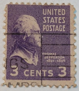 United States Postage Stamp ~ THOMAS JEFFERSON (Purple 3 cent) ~ M52 - Picture 1 of 6