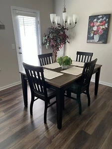 Dining Room Set with six chairs and Bench Seat. Plus 3 Bars Sitting Chairs. - Picture 1 of 4