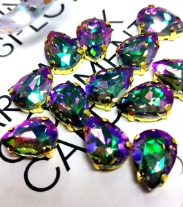 10 10x14mm Teardrops Sew On Gold claw Rhinestones Glass Crystals Vitrail Violet - Picture 1 of 8