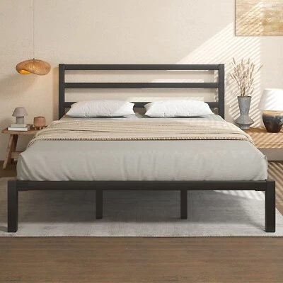 E-MOTIE Twin/Full/Queen/King Bed Frame Metal Platform Bed Frame with Modern Headboard