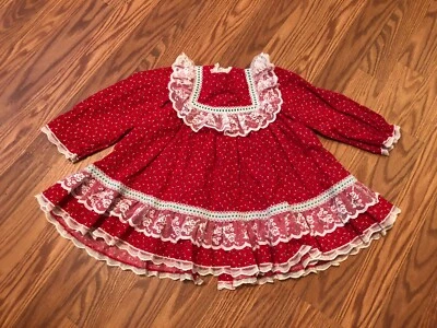Vintage Bryan Full Circle Red Christmas Lace Baby Girls Dress size 12 mo. - Image 1 of 4