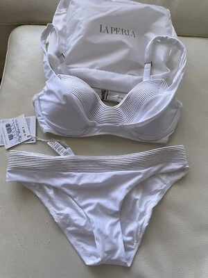 NWT LA PERLA Bikini swimsuit Made In Italy Sz M  36 C BRIGHT WHITE Silver $ 565 - Image 1 of 4