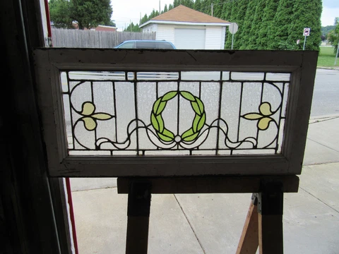 ~ ANTIQUE STAINED GLASS TRANSOM WINDOW ~ 41.25 x 19.75 ~ ARCHITECTURAL SALVAGE Cover