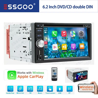 Double 2 DIN 6.2" Car Radio Stereo Android Auto Apple DVD CD CarPlay GPS Sat Nav - Image 1 of 4