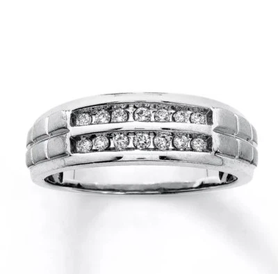 Alianza de boda para hombre 1/4ct dos diamantes TALLA 10 corte redondo oro blanco 10K riNg❤️¡WoW! Foto 1 de 4