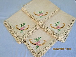 Vintage linen luncheon napkins embroidered, set of 4 - Picture 1 of 5