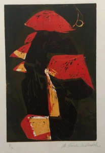 Grabado en madera MCM de los años 50 por Margrit Kraechenbeuhl - Imagen 1 de 5