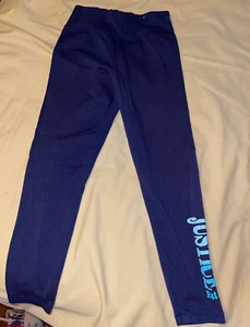 JUSTICE   PANTS   S  (7/8)  NAVY BLUE  "I AM THE HEART OF JUSTICE"  pre-owned - Picture 1 of 10