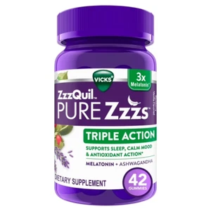 Vicks ZzzQuil Pure Zzzs Triple Action Melatonin Sleep Aid Gummies 42 Ct - Picture 1 of 7