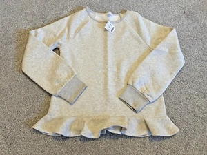NWT J.Crew Crewcuts $45 Girls' ruffle-trimmed fleece sweatshirt, HTHR DUSK, 14 - Picture 1 of 3