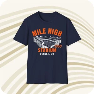Mile High Stadium 1960 Classic Cut Football T-Shirt - Denver Broncos - Picture 1 of 6