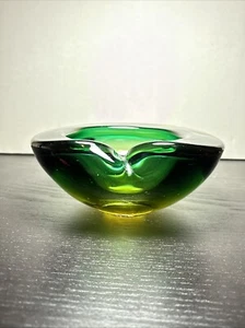 Vintage MCM Green Amber Clear Murano Italian Glass Ashtray Bowl Trinket Dish - Picture 1 of 12