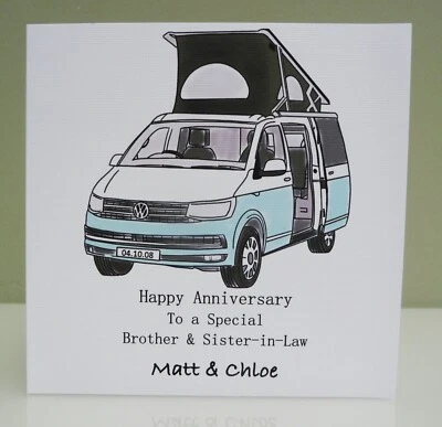 HOMEBIRD HANDMADE CARDS Personalised Anniversary Camper Van Card - Wedding Anniversary - VW Transporter