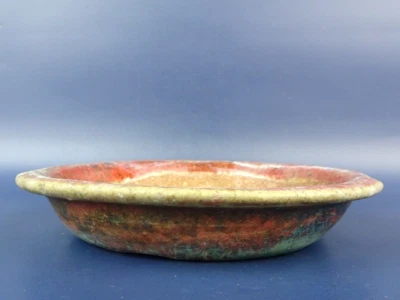 Japanese Bonsai pot Artist signed Red & Green glazed Round SESSOKU φ6.1" *1103 - Image 1 of 4