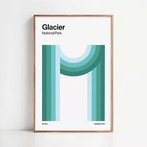 Glacier National Park Poster | Mid Century Modern Montana Art Print - Picture 1 of 6