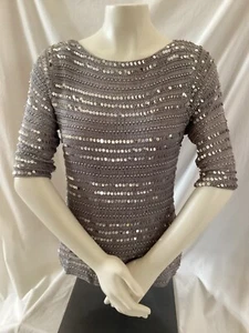 S.M. Collection Damen Silber Pailletten Kurzarm Top Neu ohne Etikett Small - Bild 1 von 6