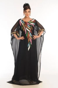 Black Embroidered Georgette Islamic caftan - Picture 1 of 5