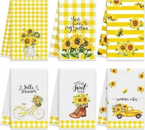 6 Pcs Kitchen Towels Dish Towels Absorbent Hand Towel Decorative Tea Sunflower - Picture 1 of 7