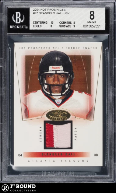 DeAngelo Hall RC BGS 8+: 2004 Hot Prospects Rookie Card Jersey Patch /350 - Image 1 of 3