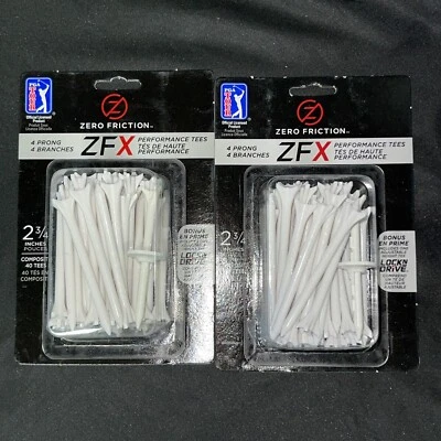 Zero Friction ZFX Golf Tees 2 3/4" Four Prong (2 Packs of 40) White