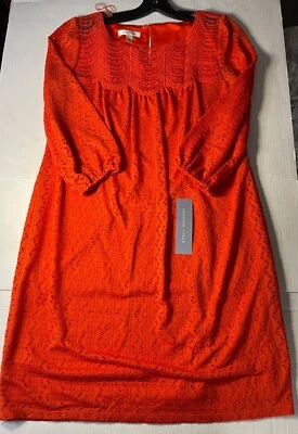 London Times женщин оранжевый кружева 3/4 рукав платье Sz 10 богемное стиль крючком Джерси - Изображение 1 из 4