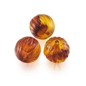 20pc DarkOrange Acrylic Corrugated Beads Imitation Amber Round Spacer Beads 16mm - Picture 1 of 10
