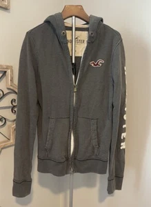 Vintage Hollister Zip Up Hoodie Sweatshirt Mens Medium Y2K Embroidered Logo - Picture 1 of 12