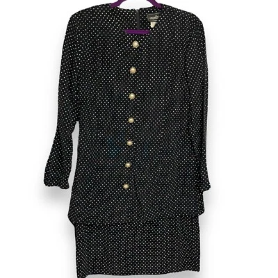 Vestido Impulsivo Hasta la Rodilla Para Mujer 10 P Negro Lunares De Colección Negocios Años 90 Elegante Foto 1 de 4