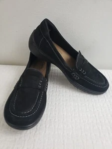 JL) Clark’s collection Womens Shoes Size 7.5 Black Suede Platform Loafers Casual - Picture 1 of 9