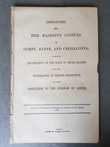 1867 HMSO REPORT CORFU ZANTE & CEPHALONIA WITHDRAWAL OF BRITISH GREECE @ - Picture 1 of 8