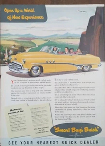 Anuncio impreso de automóvil Buick 1950 vintage, fondo amarillo convertible de país - Imagen 1 de 1