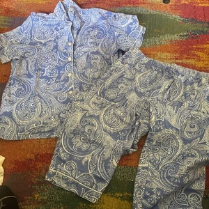 ALEXANDER DEL ROSSA MUJER TALLA L PJ Conjunto Manga Corta Pantalones Largos Estampado Azul Algodón - Imagen 1 de 9