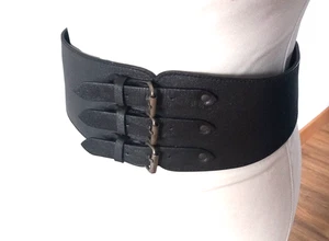 Leder Taillengürtel schwarz Korsett Gürtel breit Damen Metallschnalle Gothic Punk Retro S - Bild 1 von 8